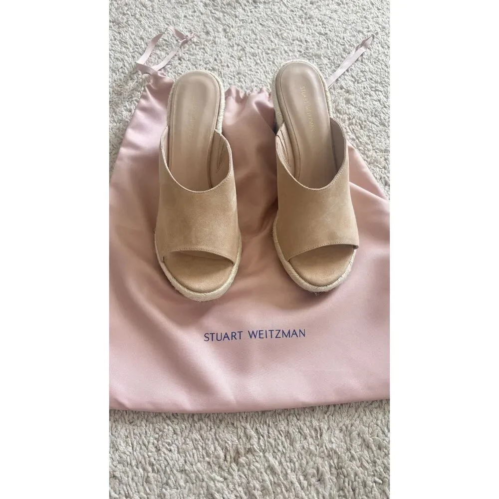 Stuart Weitzman Marabella Wedge Sandals Beige Suede Size 7.5 NEW - Picture 6 of 6